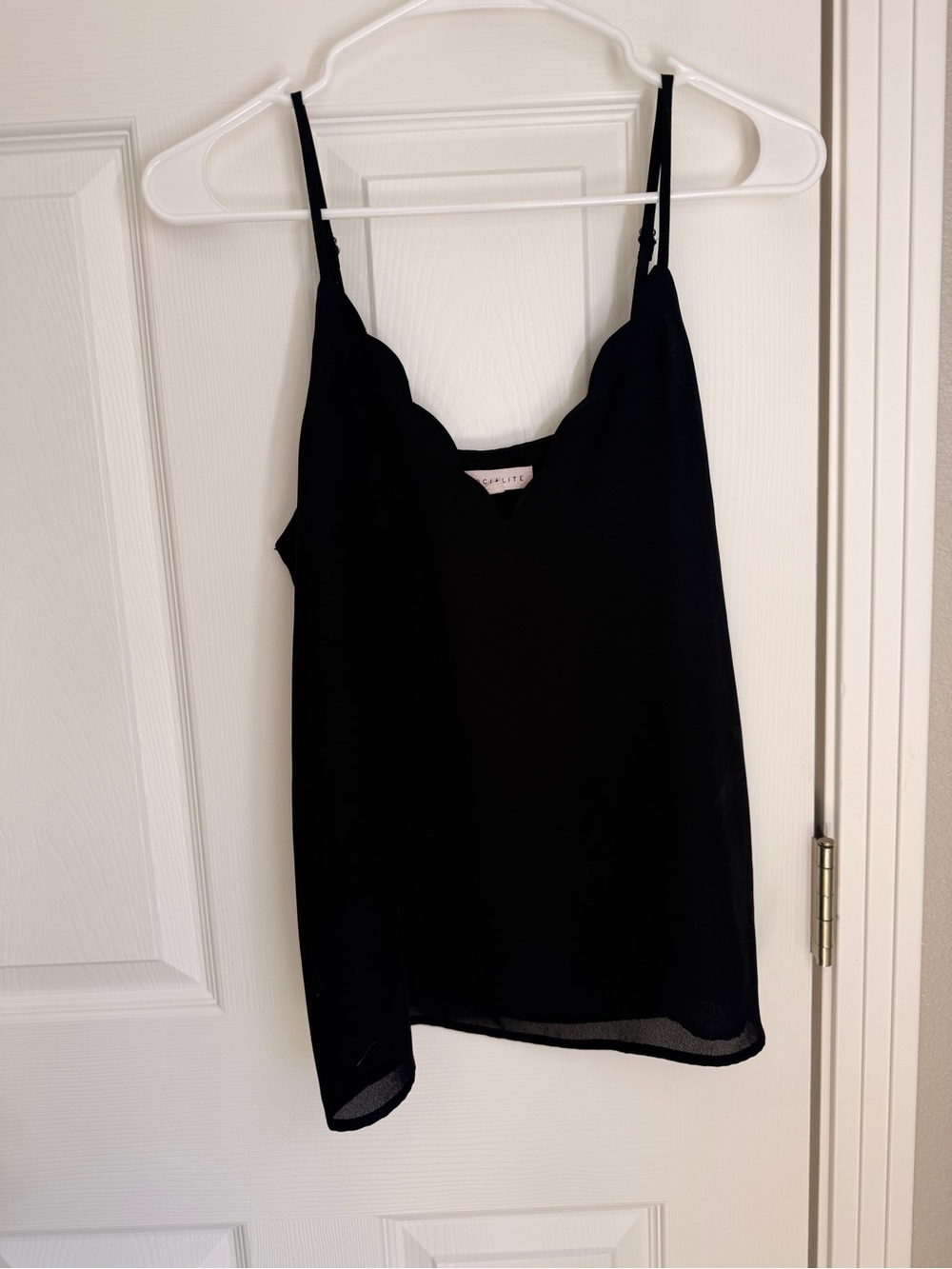 Socialite Scallop V-Neck Black Camisole Top